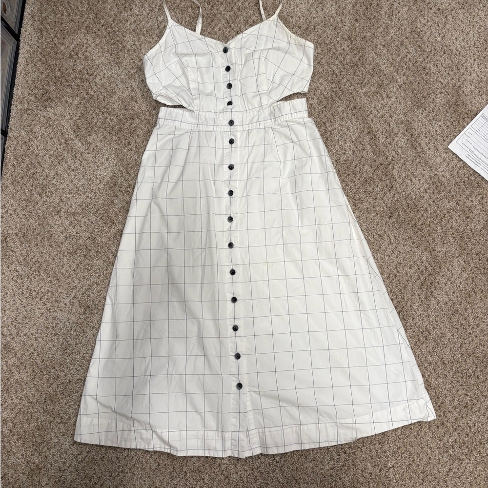 Madewell White Checkered Midi Dress